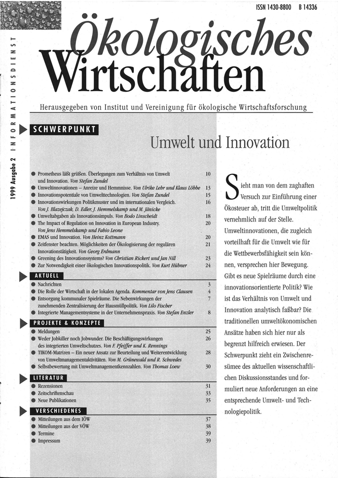 					Ansehen Bd. 14 Nr. 2 (1999): Umwelt und Innovation
				